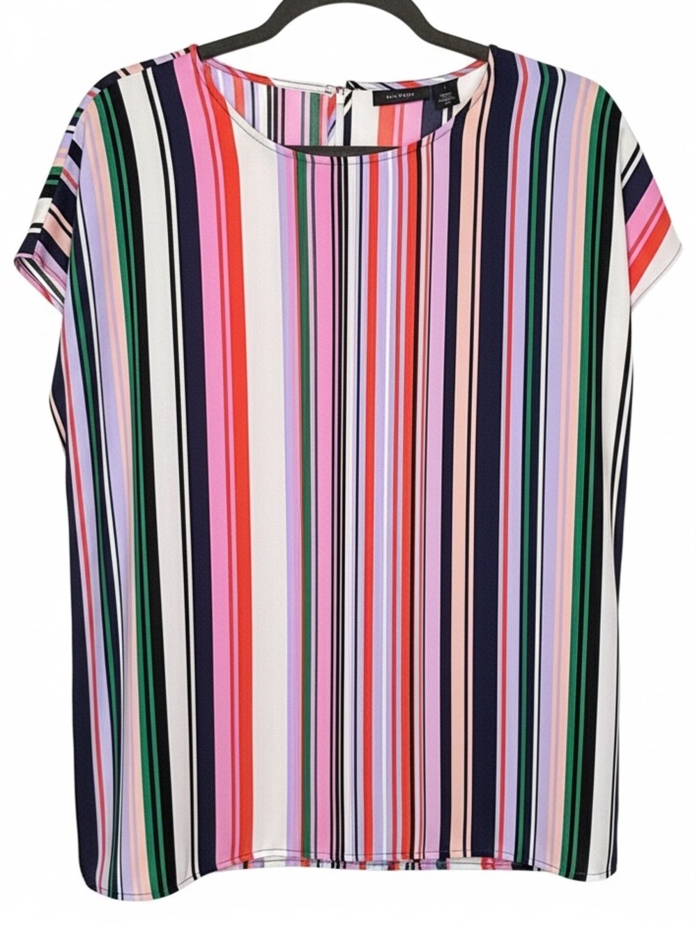 Halogen Multicolor Vibrant Bold Vertical Stripe Short Sleeve Blouse Size L | EUC